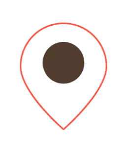 Un sencillo icono de ubicación con un contorno rojo y un sólido círculo negro en el centro.