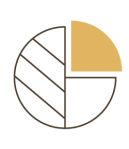 Un gráfico circular sencillo con cuatro secciones; la sección superior derecha está resaltada en dorado, mientras que las tres secciones restantes están perfiladas en negro, con la mitad izquierda sombreada con líneas diagonales.