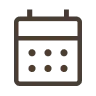Sencillo dibujo de un calendario con borde negro y puntos que representan los días.