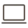 Icono negro sencillo de un ordenador portátil con pantalla rectangular y base plana, representado sobre fondo transparente.